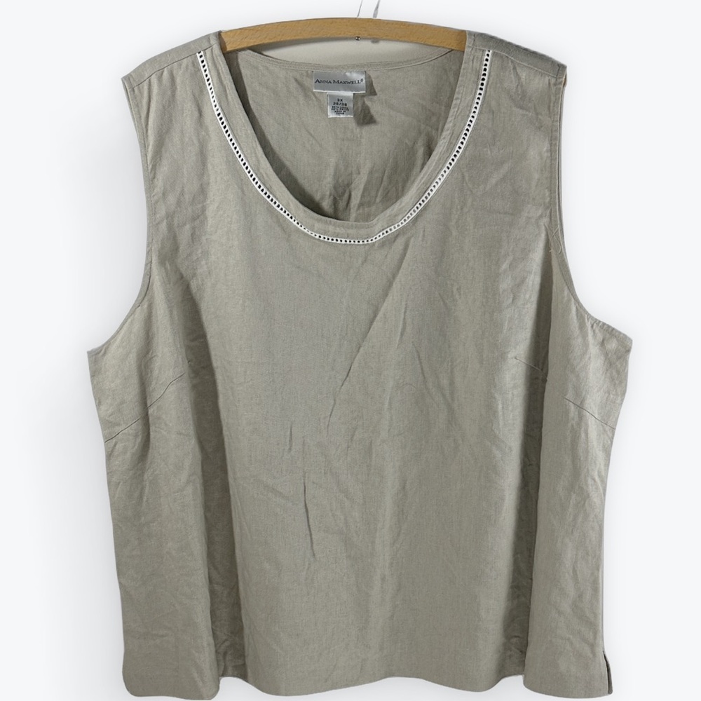 Anna Maxwell Linen Blend Taupe Tan Tank Top 3X